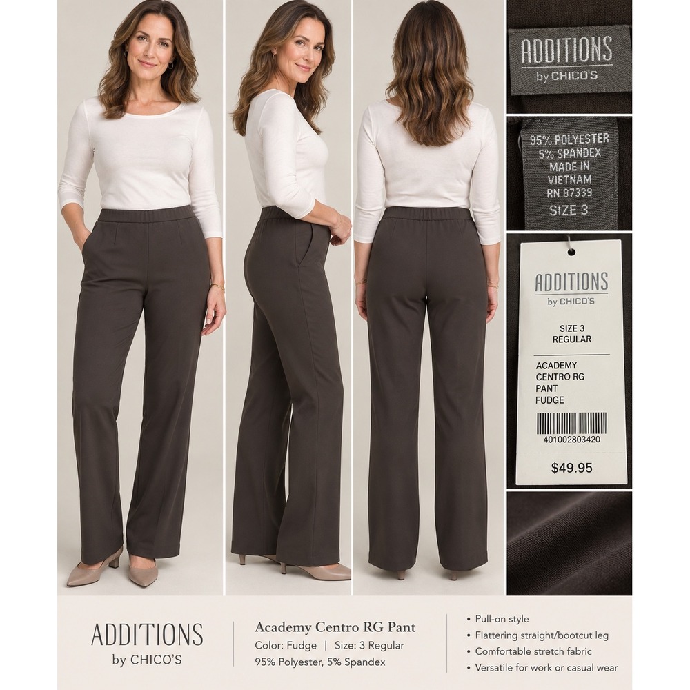 Chicos Additions Academy Centro RG Pant Fudge Brown Size 3 Regular NWT Stretch